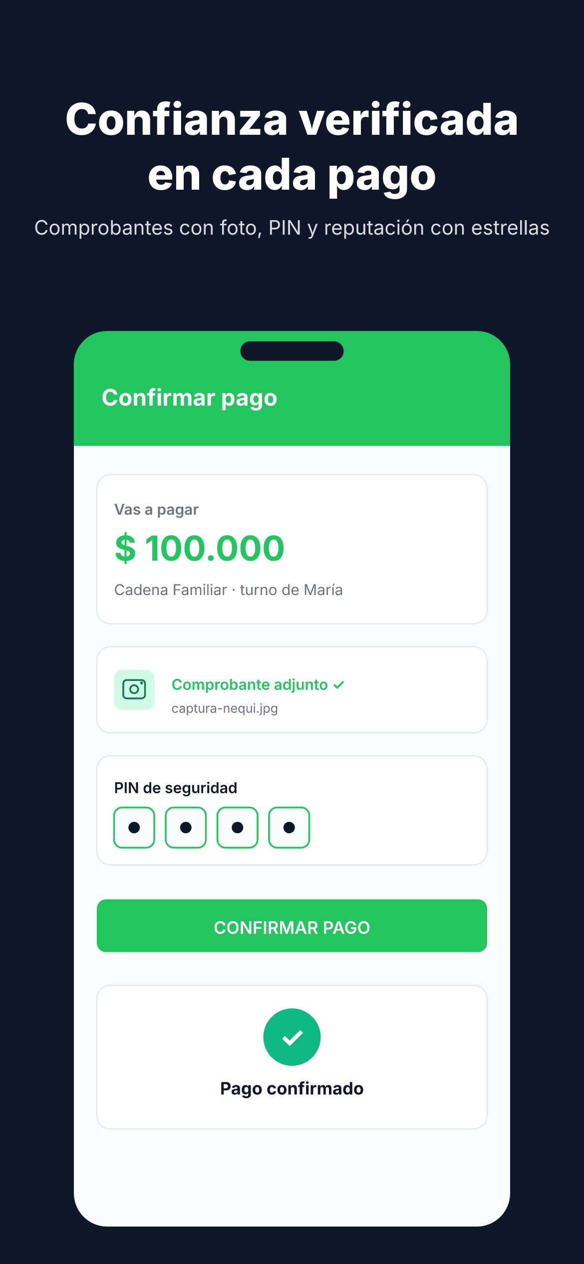 Pago con comprobante y PIN de seguridad en KDNA
